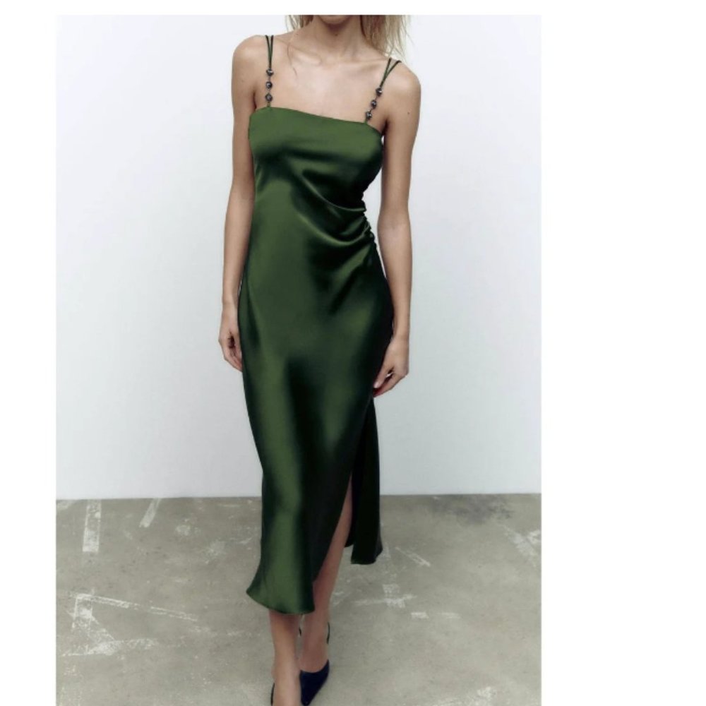 Zara Satin Effect Green Dress